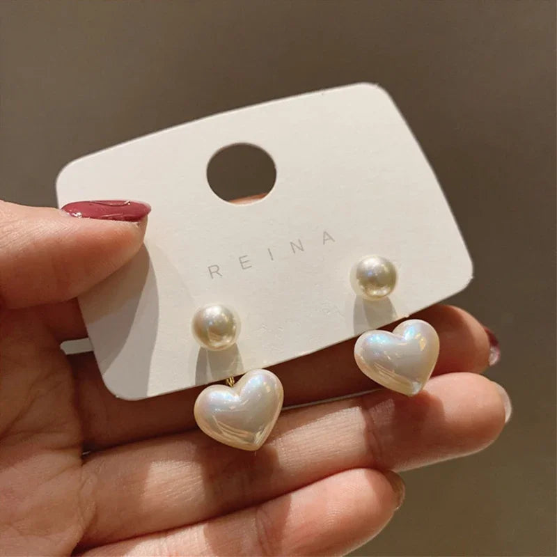 New Fashion love Heart Pearl Earrings for Women Sweet Elegant Temperament Drop Earring Trend Jewelry Accessories Pi-Mart