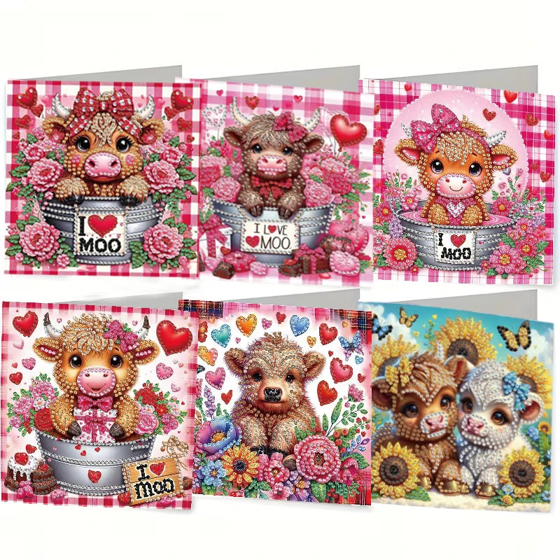 6-Piece/Set DIY Diamond Painting Kit Birthday Card Kit, Unique Flower Pattern Design, Rhinestone Diamond Painting Art Mosaic Pos Pi-Mart