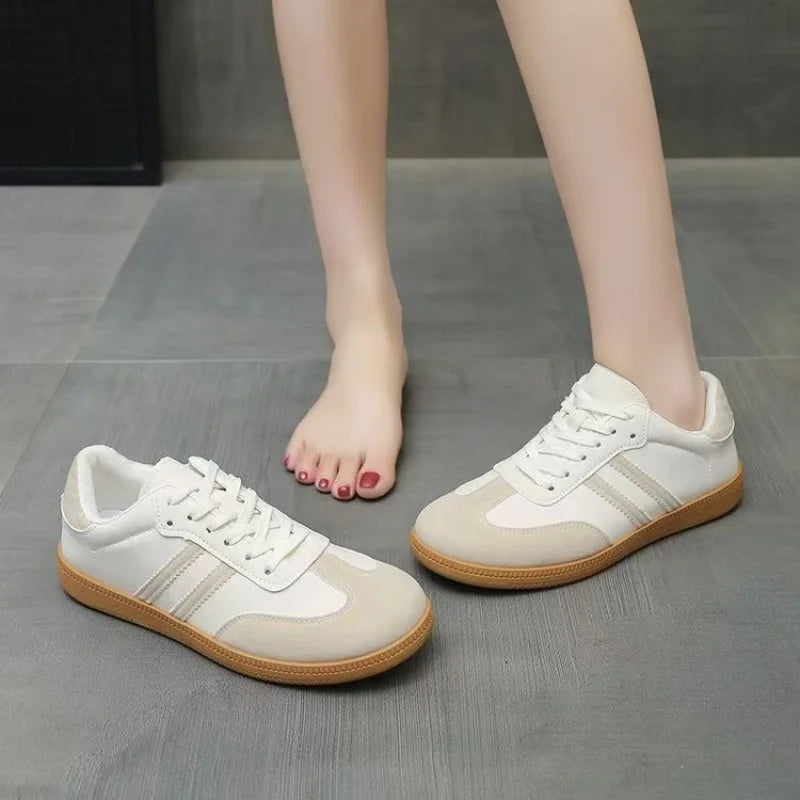 2025 Winter Women's White Platform Sneakers - Breathable Mesh Striped Casual Shoes Comfortable Flat Shoes Pi-Mart