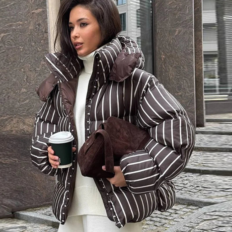 Chic Leopard Hooded Puffer Coat Set Women Quilted Full Sleeve Zip Jacket Wide Leg Pants 2026 New Lady Winter Thicken Warm Outfit Pi-Mart
