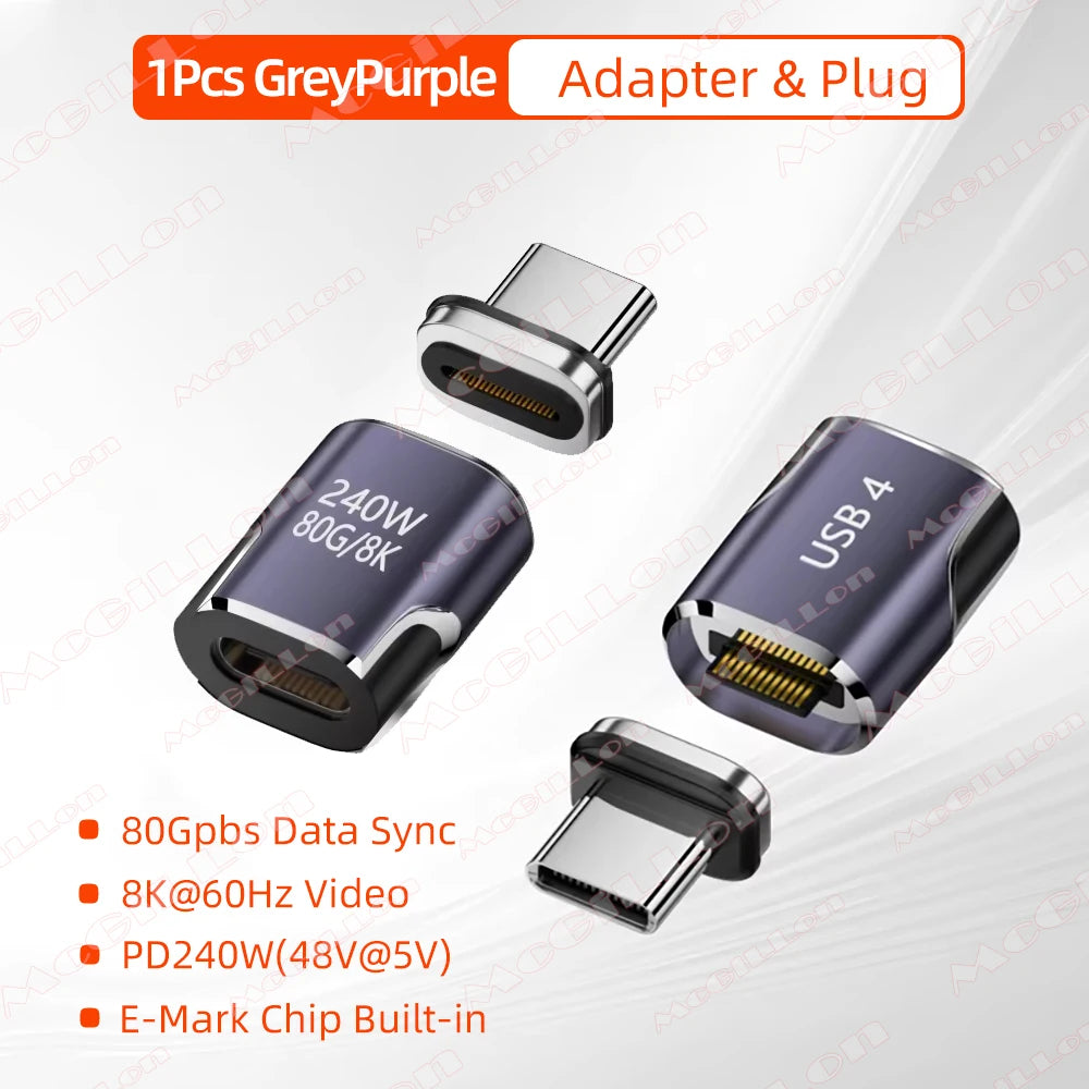 240W USB4.0 80Gbps Thunderbolt5 Magnetic Type-C OTG USB C To USB-C Fast Charge Magnet Converter Cable 8K@60Hz USB Type C Adapter Pi-Mart