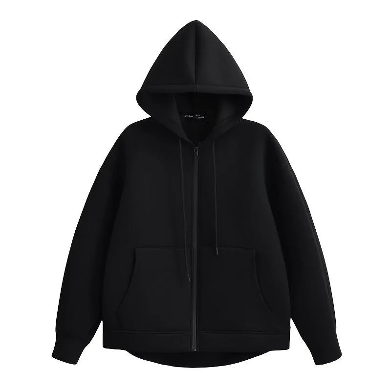 HXAO Hoodie Woman Outerwears Long Sleeve Demi-Season Women Jacket Coat Casual Sweatshirt With Zipper Grey Black Jacket Coats Pi-Mart