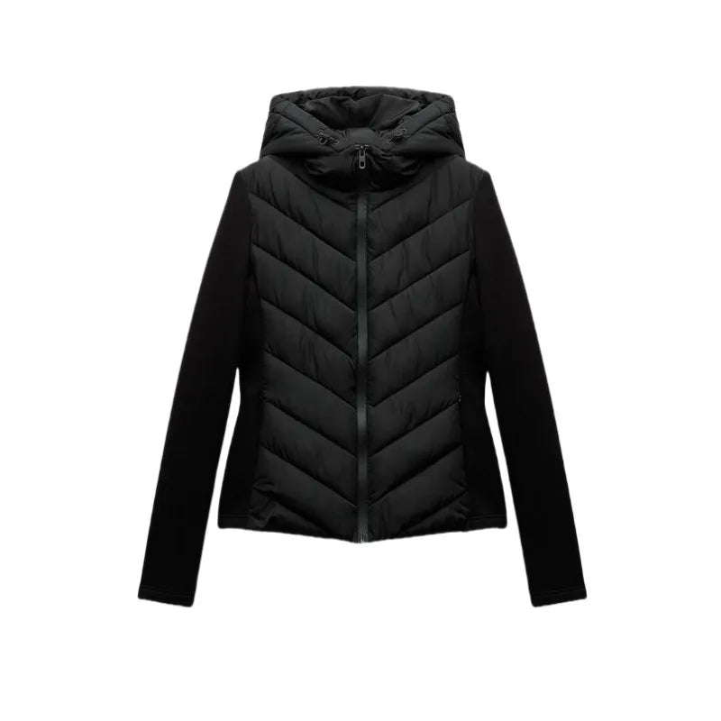 ETJ 2025 new  women's elegant fashion patchwork long sleeve standing collar hooded cotton jacket sport coat 8073227 Pi-Mart