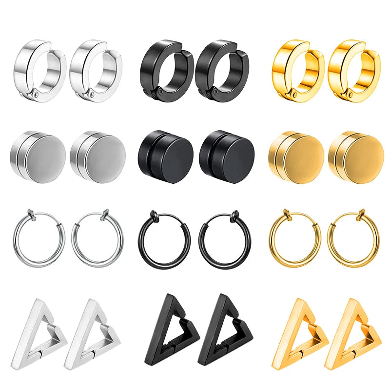 1 Pairs Fake Ear Clip Hoop Earrings for Men and Women Stainless Steel Painless Non Piercing Fake Earrings Jewelry Gifts Pi-Mart