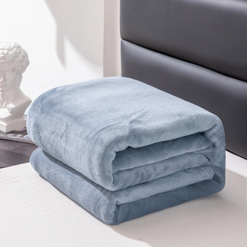 Flannel Fleece Blanket for Beds Solid Color Plain Winter Blanket Single/Queen/King Warm Soft Nap Blanket Manta Plaids for Winter Pi-Mart