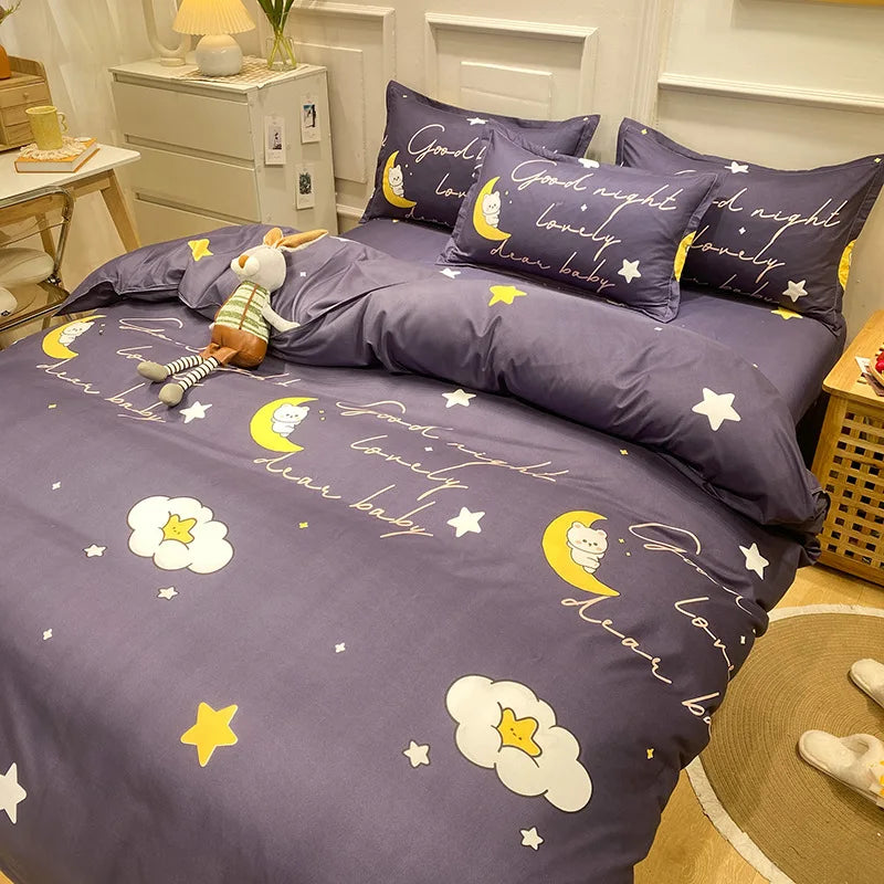 Daisy Printed King Size Duvet Cover Set with Sheets High Quality Washed Cotton Bedding Set Queen Home Bed Sets Comforter Covers LadyShow.Store