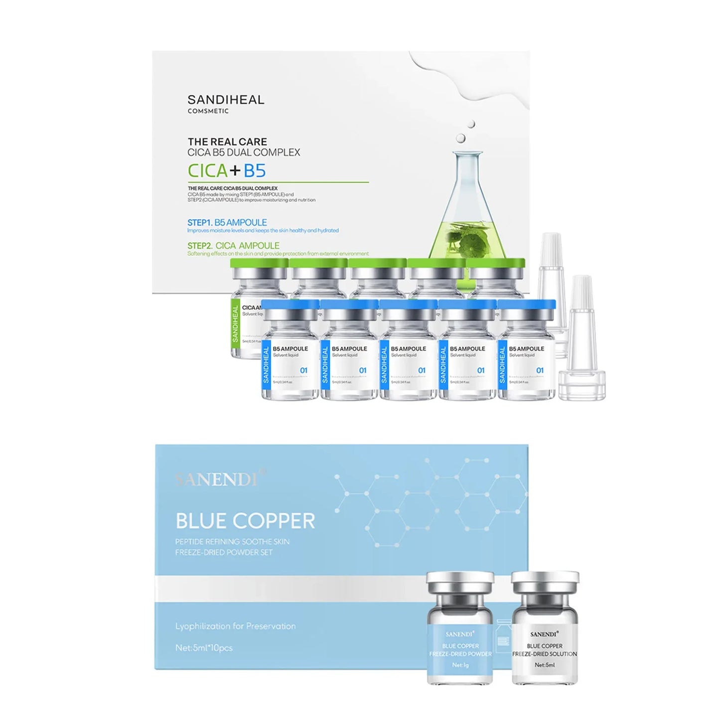 10Vials Copper Peptide Hyaluronic Acid Serum CICA B5 Facial Essence Hydration Korean Skin Care Original Sanendi Beauty Products Tri Light Beauty