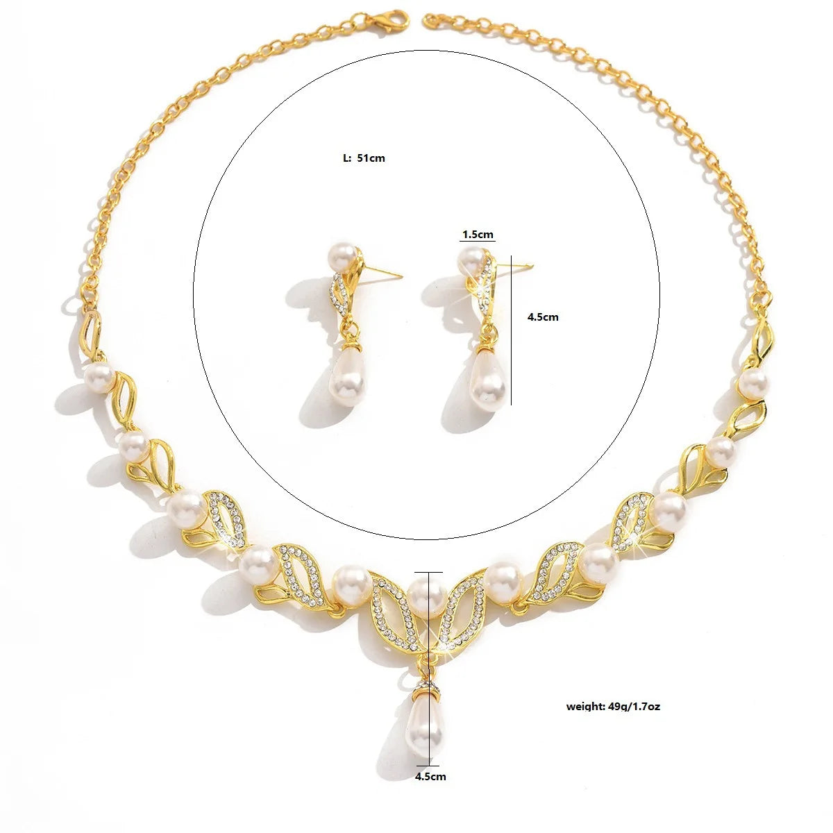 Ladies' Fashionable Design, Imitation Pearl Necklace, Earrings, Jewelry Set Suitable for Weddings, Gatherings, Holidays, Gifts Pi-Mart