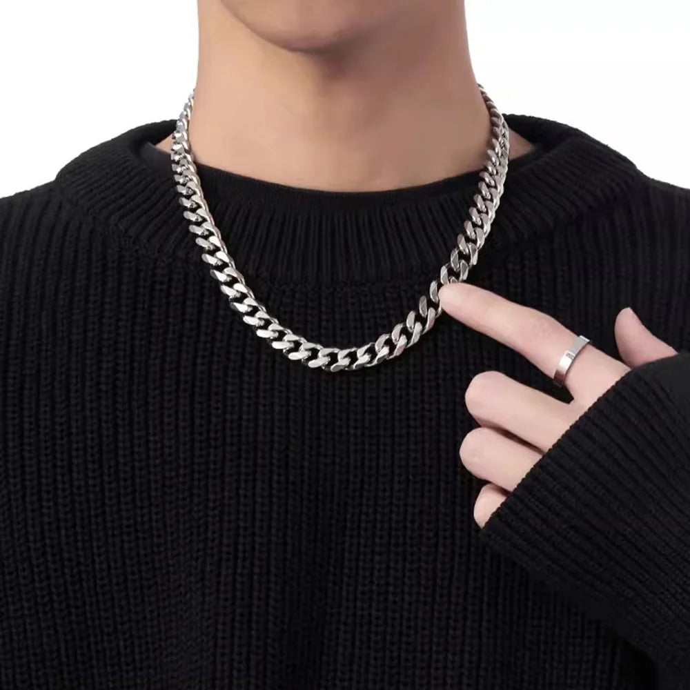 3/5/7mm Stainless Steel Cuban Link Chain Classic Punk Personality Jewelry Simple Fashion Hip-hop Couple Necklace for Men Women Pi-Mart