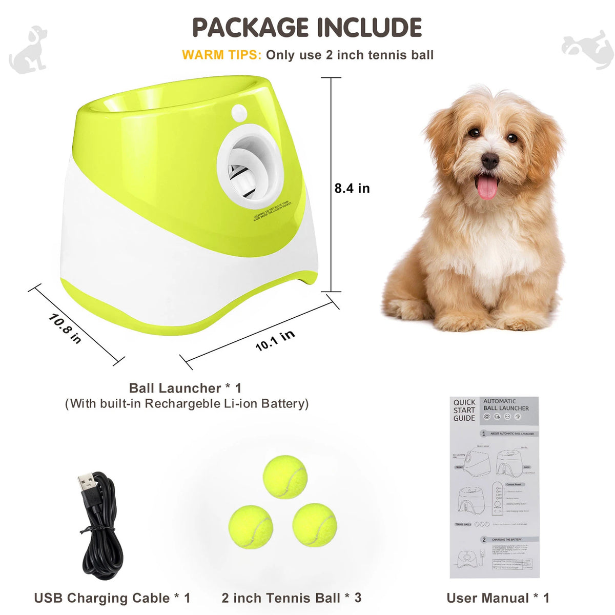 Mini Automatic Dog Ball Launcher 3m/6m/9m,USB Charging Interactive Pet Toy with 3 Tennis Balls for Puppy Indoor Outdoor Exercise Pi-Mart