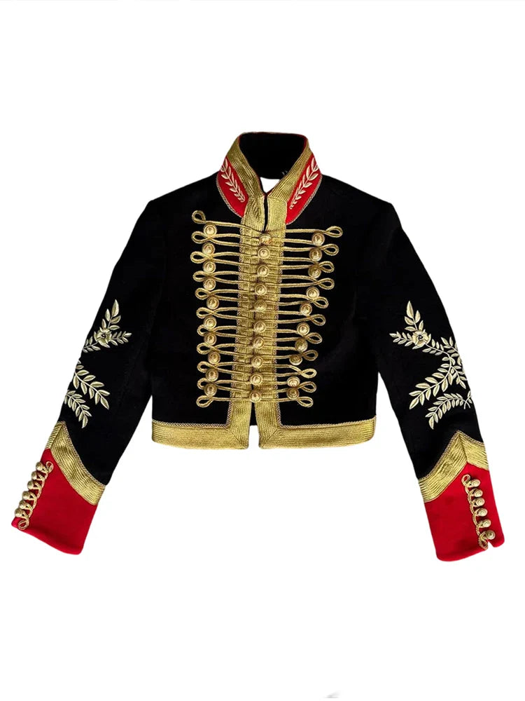 Fashion Napoleon Golden Short Jacket Women Female Stand Collar Knot Button Long Sleeve Slim Jackets 2026 Spring New Streetwear LadyShow.Store