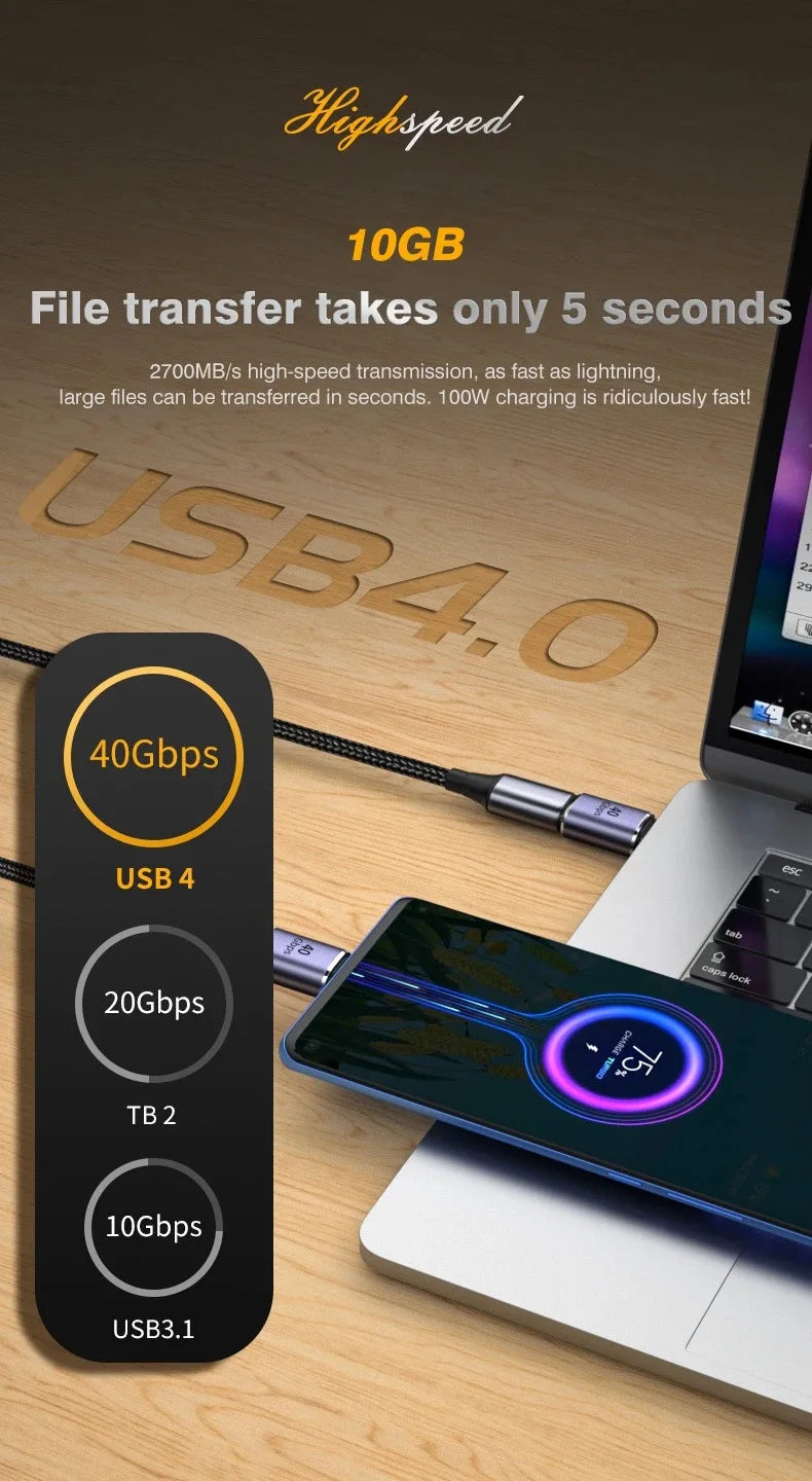USB4.0 40Gbps OTG Type C 90 Degree Adapter 100W 5A USB C to Type C Fast Charging Converter USB C Data Adapter For Macbook 8K60HZ Pi-Mart