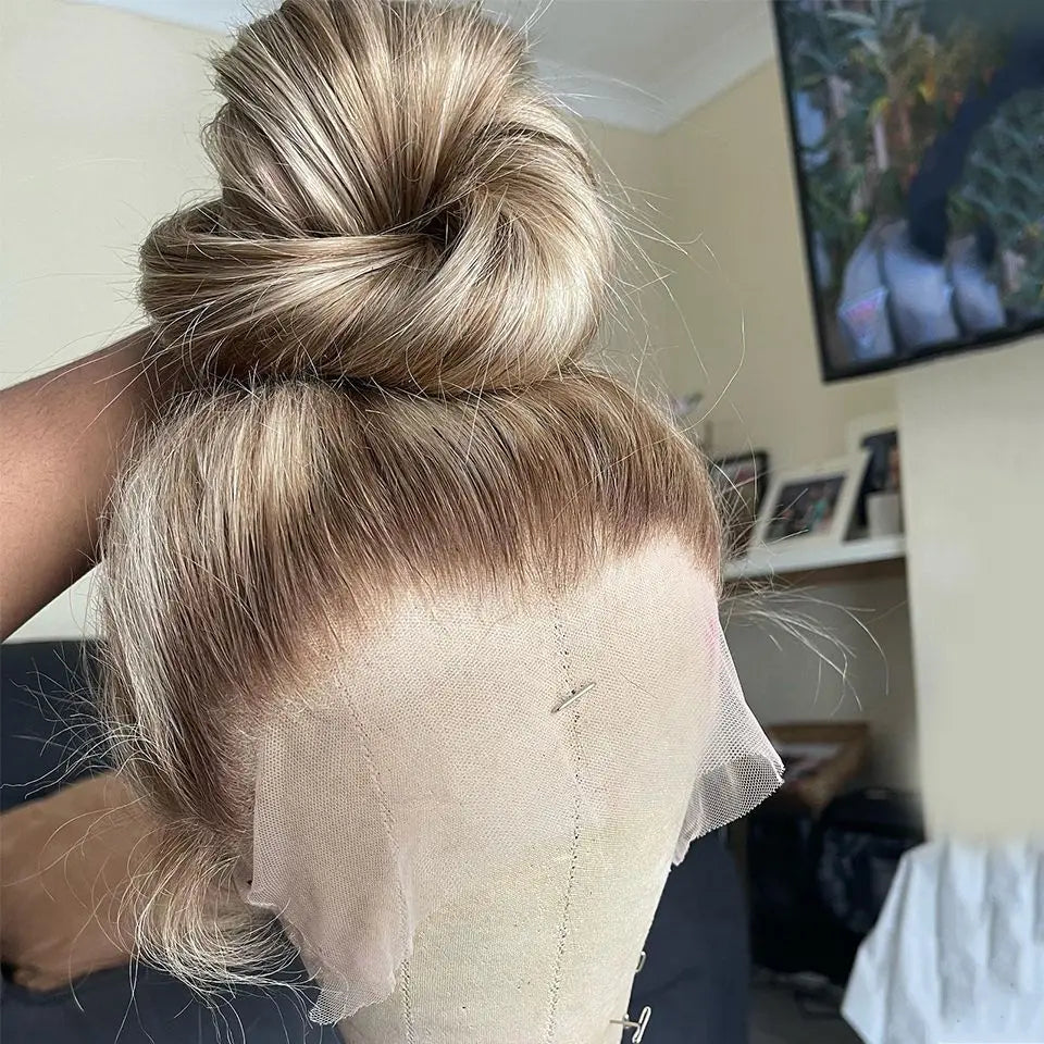 13x4 HD Lace Front Wig for Women Ombre Platinum Blonde with Dark Root Straight Lace Front Wig Human Hair Pre Plucked 200 Density LadyShow.Store