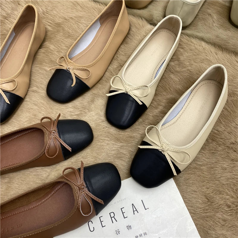 Large Size 44 45 46 47 48 Flat Shoes Women's Spring  Autumn Bow New Square Toe Shallow Ladies Shoes loafers women zapatos mujer Pi-Mart