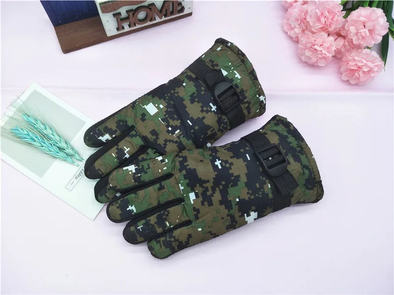 Kids Winter Gloves for Boys Girls 8-12 Years Old Fleece Lined Warm Thick Camouflage Ski Cycling Design Mittens Accessories Pi-Mart