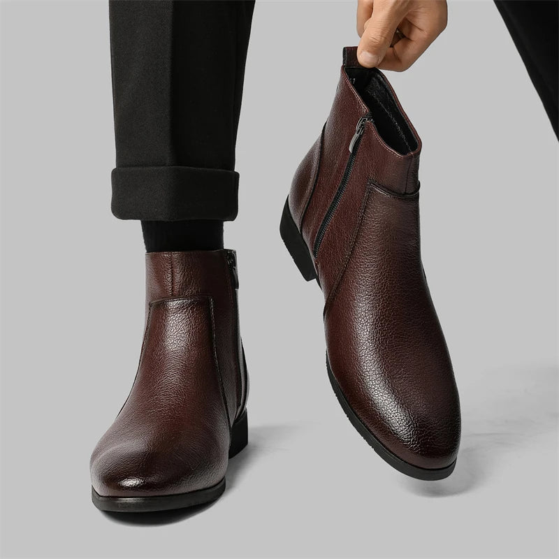 Winter New Men Business Boots Black  Red Simple Slim Fit Soft Leather Boots Casual and Fashionable Chelsea Boots 38-46 Men Boots Pi-Mart