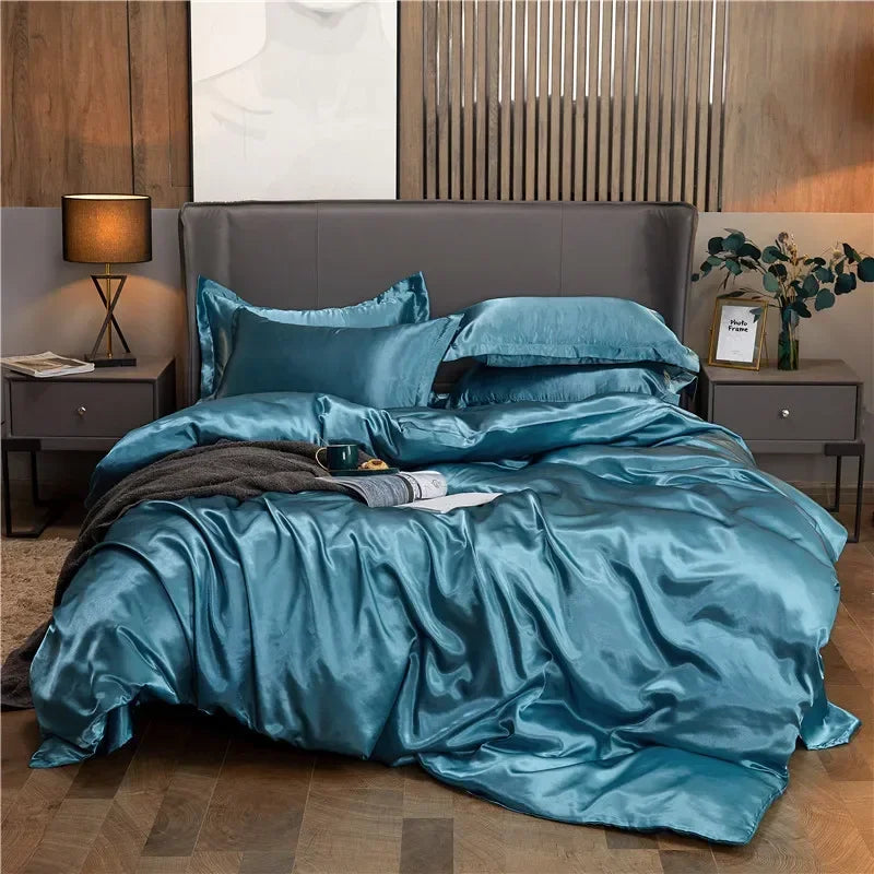 Luxury Rayon Satin Duvet Cover Queen High Quality King Size Smooth Quilt Cover Solid High End Single Double Comforter Cover Pi-Mart