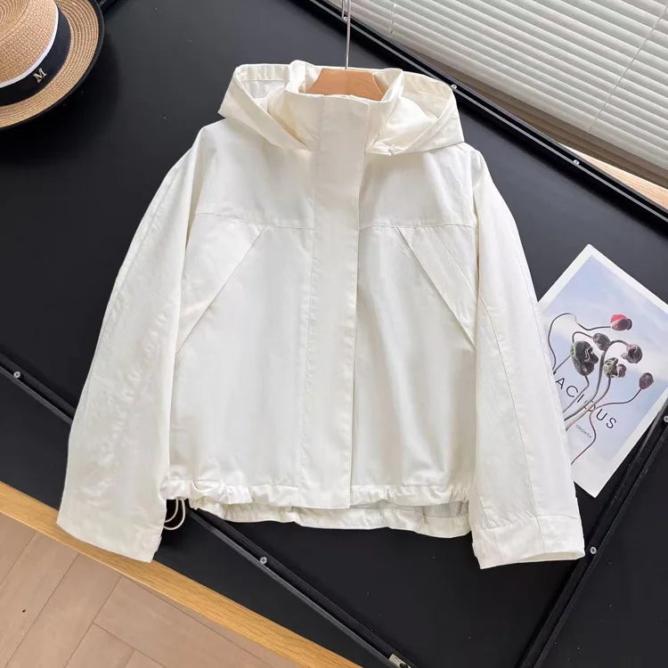 Mumaroho 2026 Autumn Winter Women Windbreaker Jacket Windproof Solid Long Sleeve Outdoor Sport Hooded Thin Coat Jacket For Women Pi-Mart