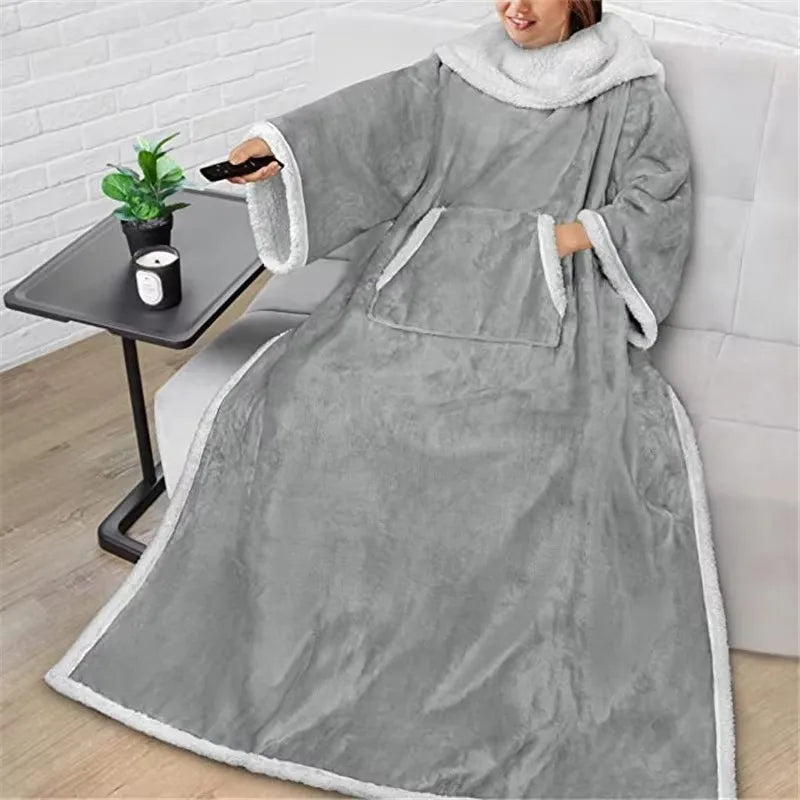 Grey Wearable Lazy TV Blanket With Sleeve,TV Sofa Blankets For Men Women,Thick Fleece Blanket Winter Adult Cozy Soft Nap Blanket Pi-Mart