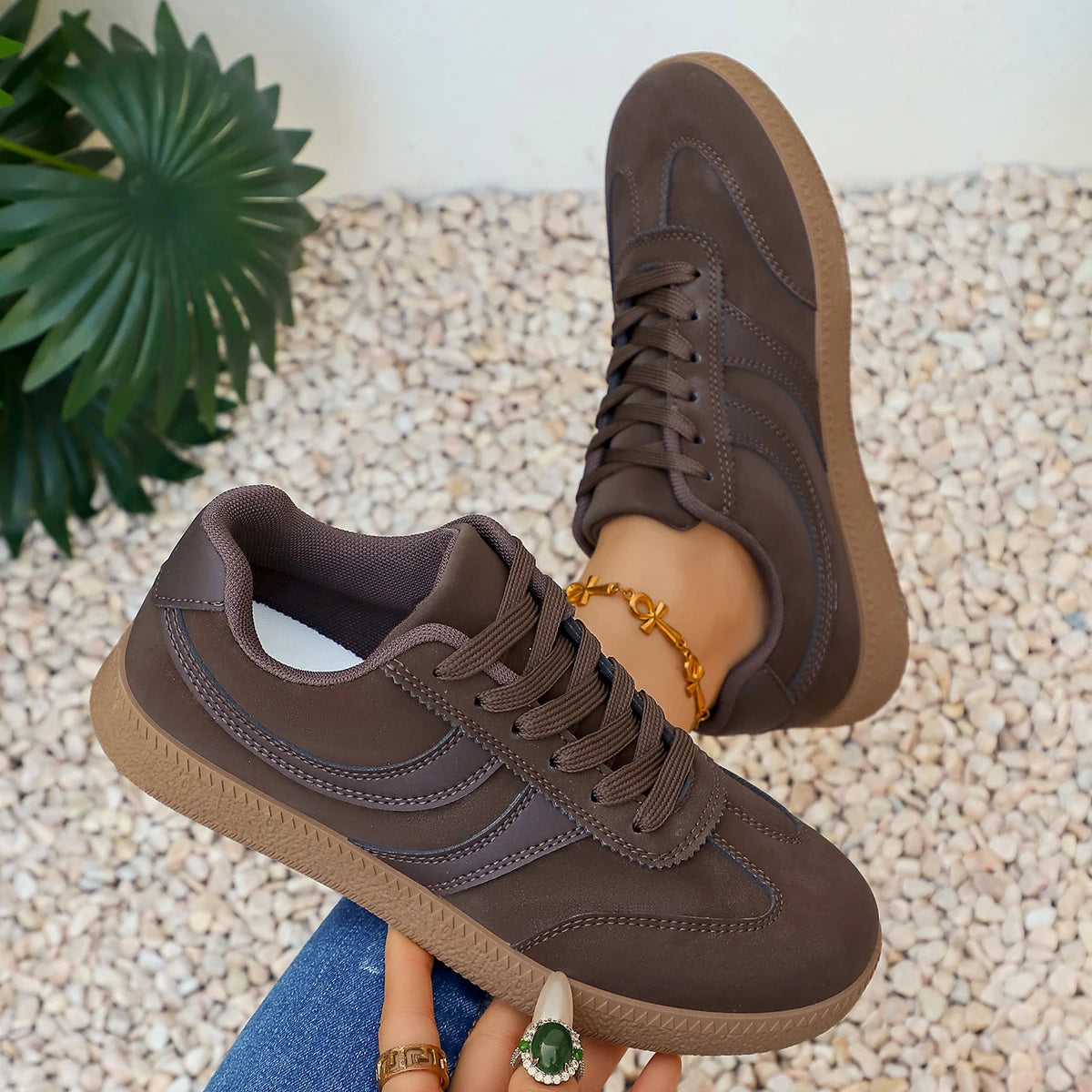 Retro Brown Platform Sneakers Women 2026 Flat Trend German Training Shoes Woman Plus Size 43 Non-slip Thick Sole Vulcanize Shoes Pi-Mart