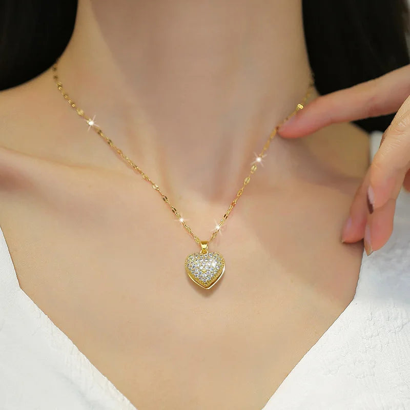 ZAKOL Korean Light Luxury Shell Pearl Necklace For Women Micro Inlaid Zircon Love Heart Moon Choker Wedding Jewelry Pi-Mart