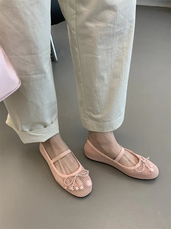 2025 New Luxury Spring/Summer Women Mesh Hollow Elastic Band Flat Bottom Non slip Casual Shoes Flat Bottom Shoes Pi-Mart