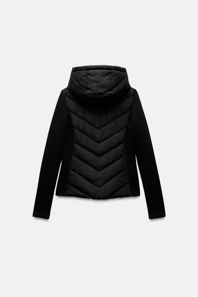 ETJ 2025 new  women's elegant fashion patchwork long sleeve standing collar hooded cotton jacket sport coat 8073227 Pi-Mart