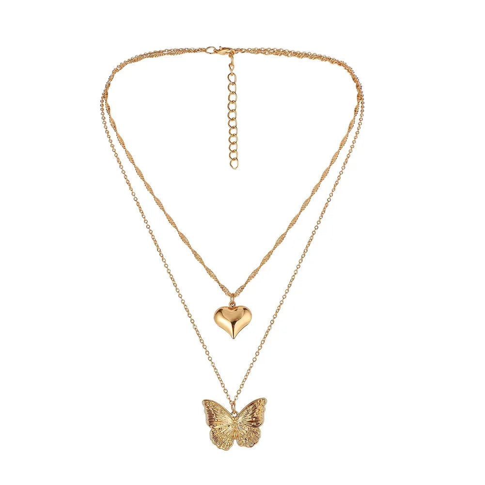 Vintage Butterfly Necklace Women Golden Stainless Steel Blade Snake Chains Aesthetic Charms Choker Women jewelry Gift To Mujer Pi-Mart