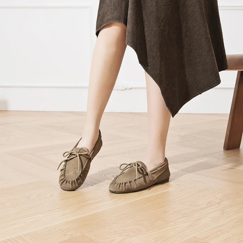 AIYUQI 2026 New Women's Flats Shoes Hand-sewn Pleats Women Loafers Large Size Casual Leather Female Shoes Pi-Mart
