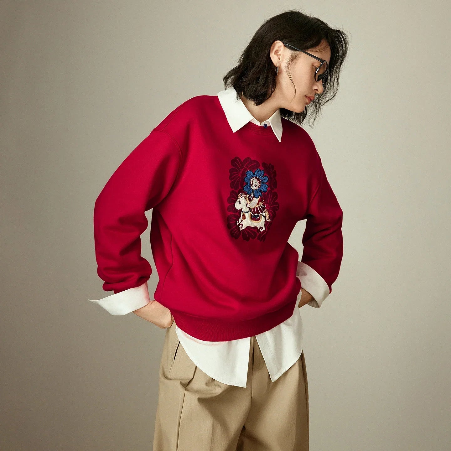 TOYOUTH Mengzhu Daji New Year Co-branded Hoodie for Women 2025 Winter New Pellet Fleece Velvet Loose Year of the Horse Top LadyShow.Store