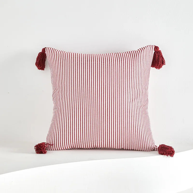 Classical Striped Cushion Cover 45x45cm Hawthorn Red Ivory Recycle Polyester Fabric Pillow Cover Indoor Outdoor Home Decoration Pi-Mart