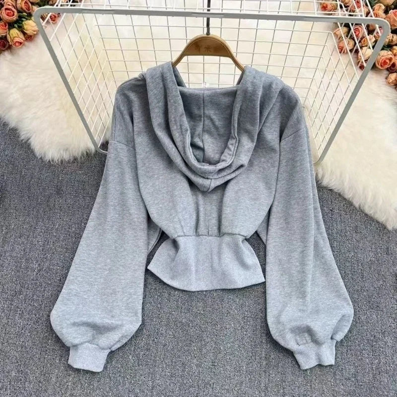 Y2k American Vintage Zip Up Hoodies 2000s Long Sleeve Subculture Hooded Sweatshirt Hot Girl Letter Short Slim Autumn Coat Chic LadyShow.Store
