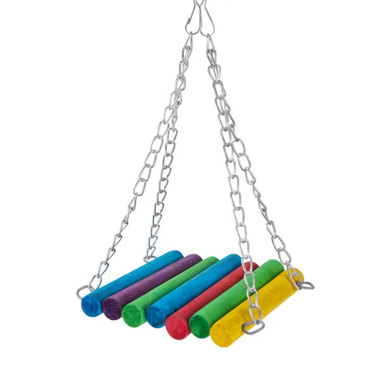 Wooden Bird Toys Small Parrot Chewing Training Toys Cotton Rope Swing Hanging Ring Bell Bird Cage Climbing Ladders Pet Supplies Pi-Mart