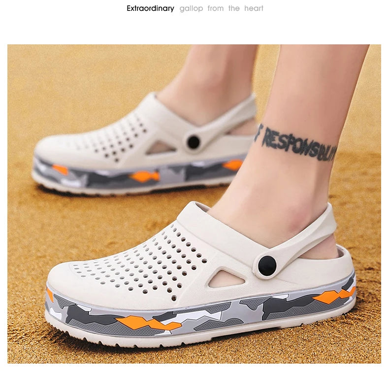 Men's summer casual hole shoes non slip lightweight breathable Two wearing men's sandals fashion comfort beach shoes slippers Pi-Mart