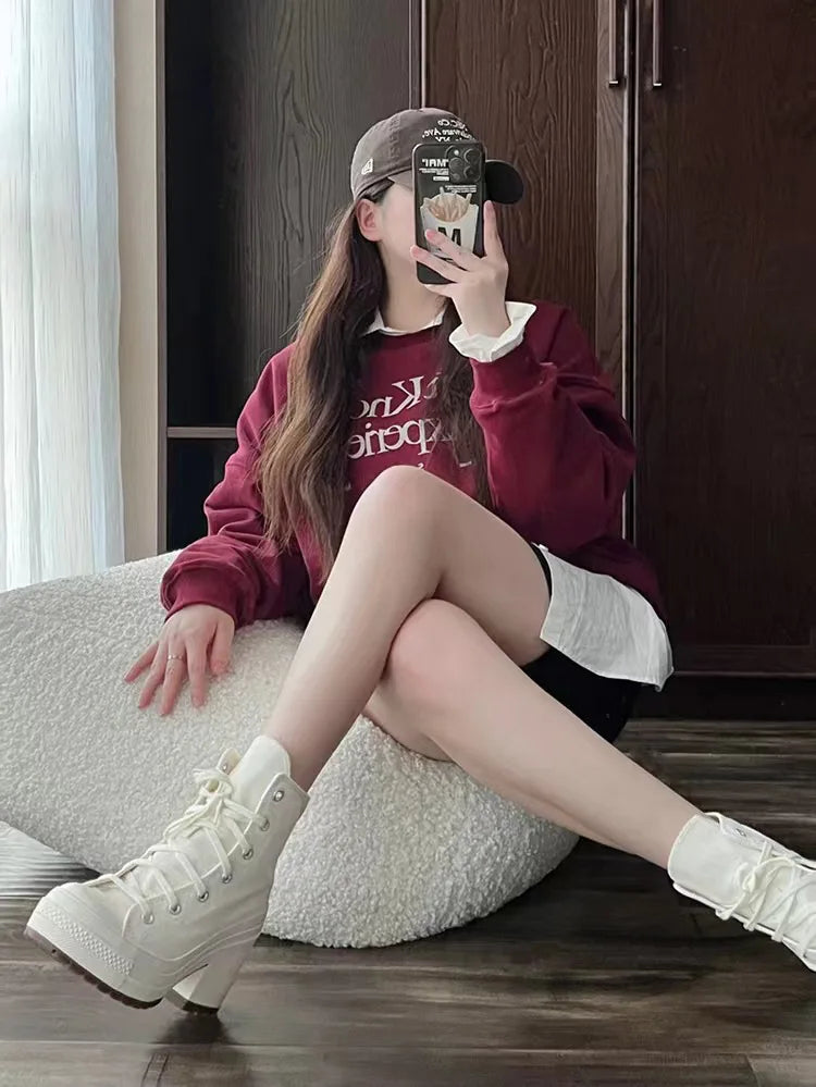 Women Platform Sneakers Canvas Shoes Personalized Luxry Heels Skateboard Lace Up Casual Fashion Outdoor Sneakers Pi-Mart