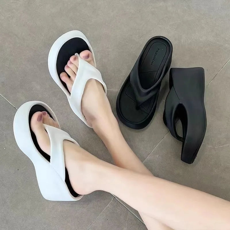 2026 New Women Fashion Slippers Soft EVA Summer Platform Shoes Girls Beach Flip Flops Thick Sole Female High Heel Street Sandals LadyShow.Store