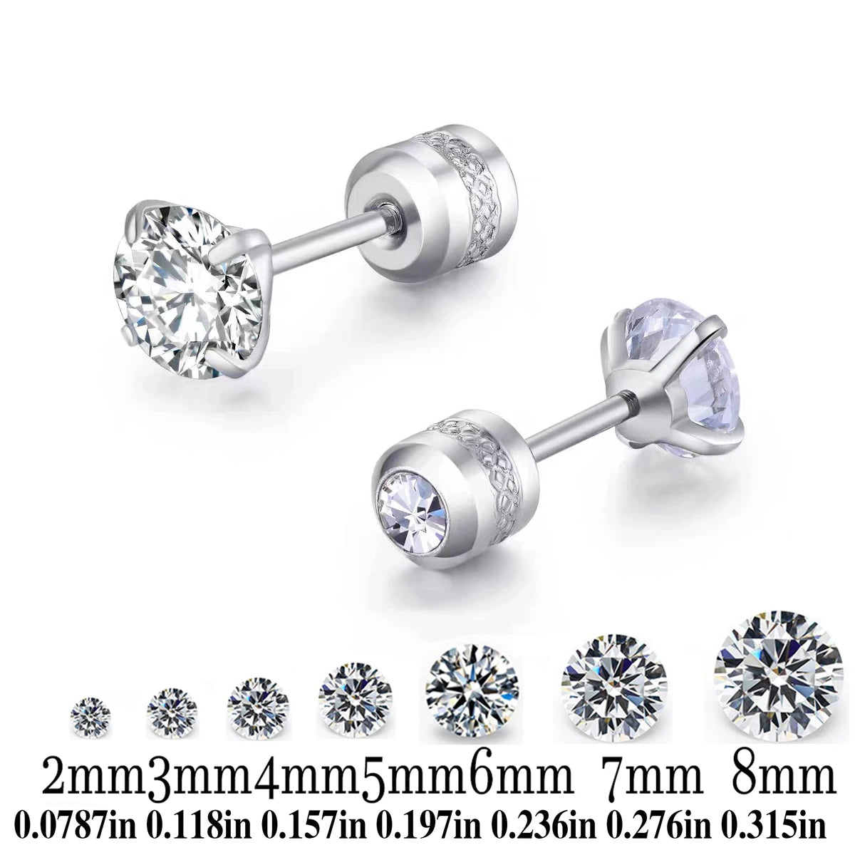 TOP 4 Color Titanium Steel Stud Earrings for Men Women CZ Zircon Screw Silver Black Rose Golden Earring Best Gift Jewelry Pi-Mart