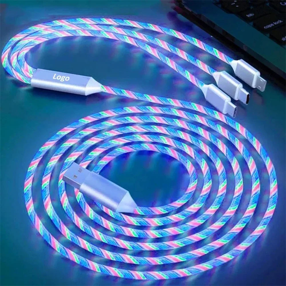 Glowing LED Light USB 3 IN 1 cable Phone Fast Charging Charger Luminous Type C Cable For Xiaomi iPhone Phone Accessories Pi-Mart