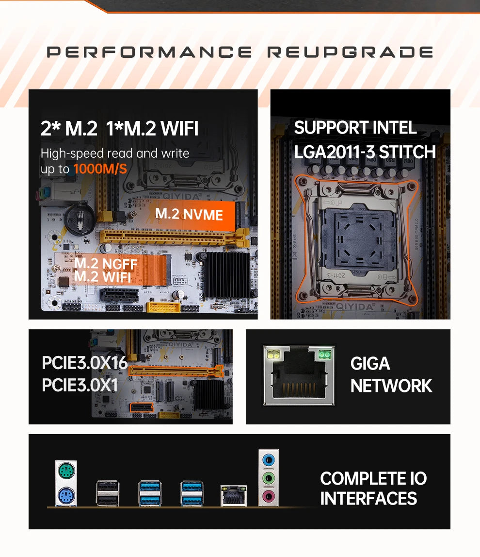 QIYIDA X99 Motherboard LGA2011-3 Slot SATA3.0 USB3.0 NVME M.2 NGFF WIFI Support DDR4 Memory and Xeon E5 V3 V4 Processor TPM14PIN Pi-Mart
