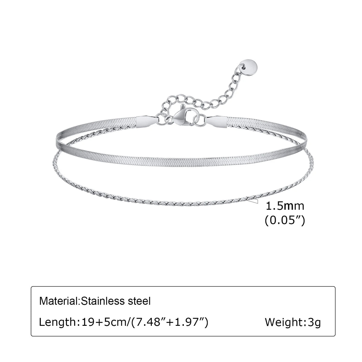 Silver Color Anklet Bracelets for Women Waterproof, Stainless Steel Layered Cuban Chain Herringbone Anklets Summer Beach Gift Pi-Mart