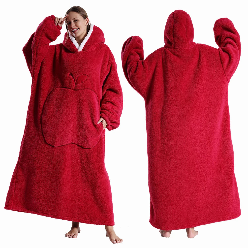 Women Plush Fleece Blanket Men Warm Thick Hoodies Adult Giant TV Blanlets with Sleeves Super Long Cold-proof Homewear Pajamas Pi-Mart