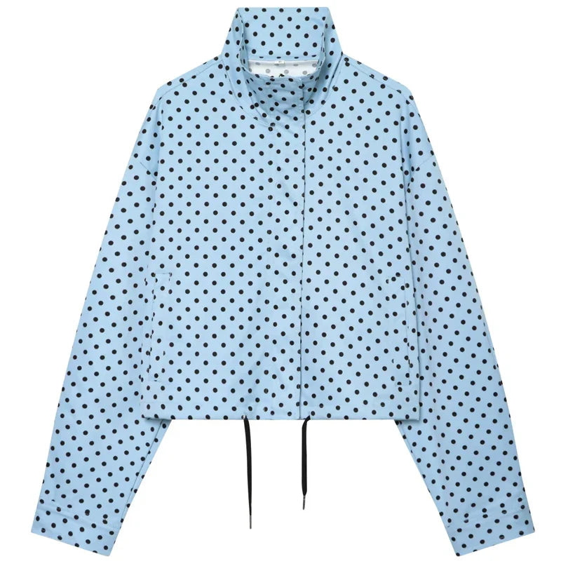 HXAO Polka Dot Bomber Jacket Women's Jackets Demi-Season Oversized Long Sleeve Top Outerwear Aviator Plus Size Zip Up Crop Coats LadyShow.Store