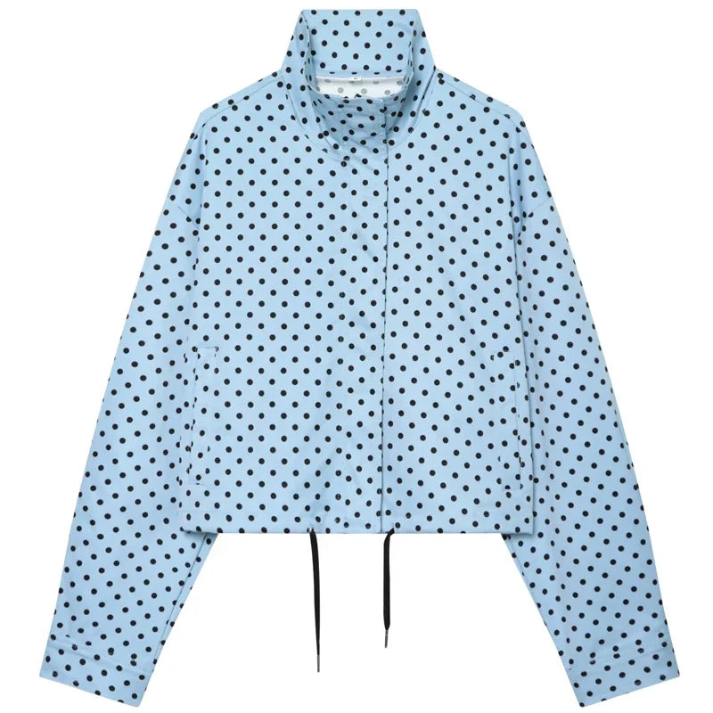 HXAO Polka Dot Bomber Jacket Women's Jackets Demi-Season Oversized Long Sleeve Top Outerwear Aviator Plus Size Zip Up Crop Coats LadyShow.Store
