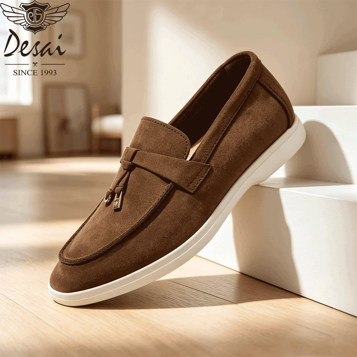 Desai Men's Faux Suede Loafers Metal Buckle Tassel Slip-on Casual Driving Shoes Lightweight Comfort Pi-Mart