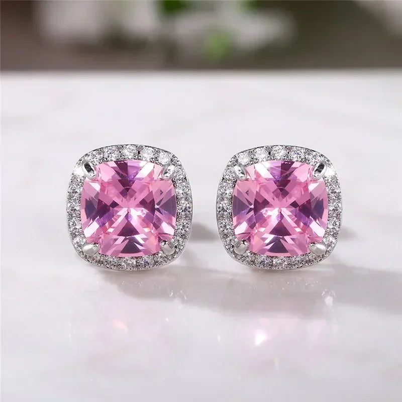 Huitan Classic Cushion Shape Stud Earrings with Brilliant Cubic Zirconia Stone Wedding Engagement Party Luxury Jewelry for Women Pi-Mart