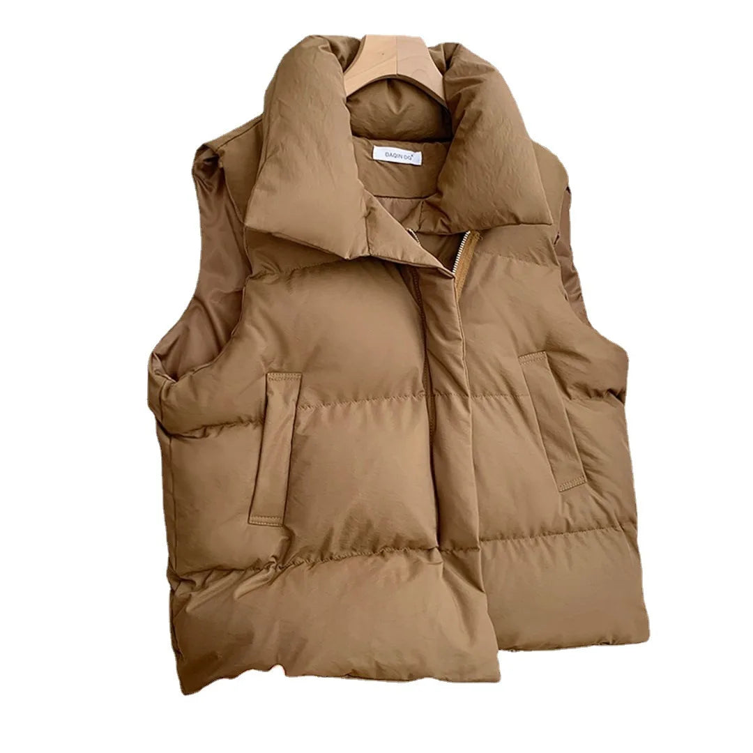 Women Fashion Autumn New 2024 Stand Collar Elegant Down Coats Warm Outerwear Casual Belt Sleeveless Winter Women Vests Jackets LadyShow.Store