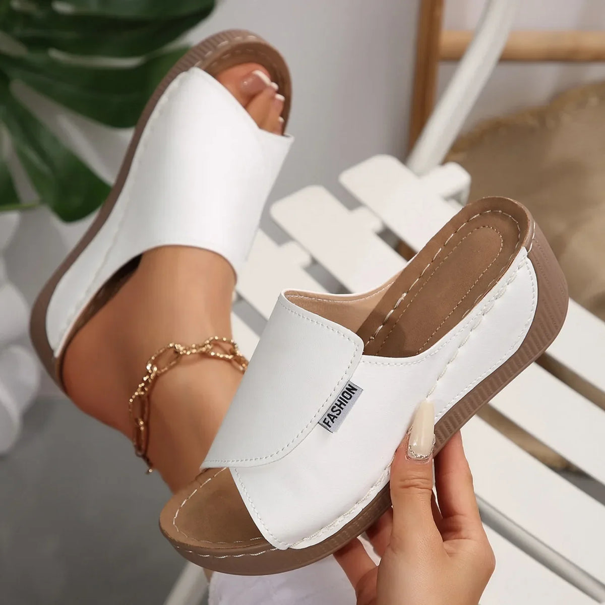Women Wedge Slippers Summer 2025 New Fashion Slippers Open Toe Breathable Sandals Comfortable Buckle Woman Shoes Slides Women Pi-Mart