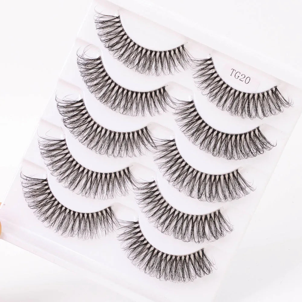 Yiernuo 1/5 Pairs Long Transparent Band Vegan Eyelash D Curl Russian Eyelashes Clear Band Lashes Invisible Band Lashes Pi-Mart