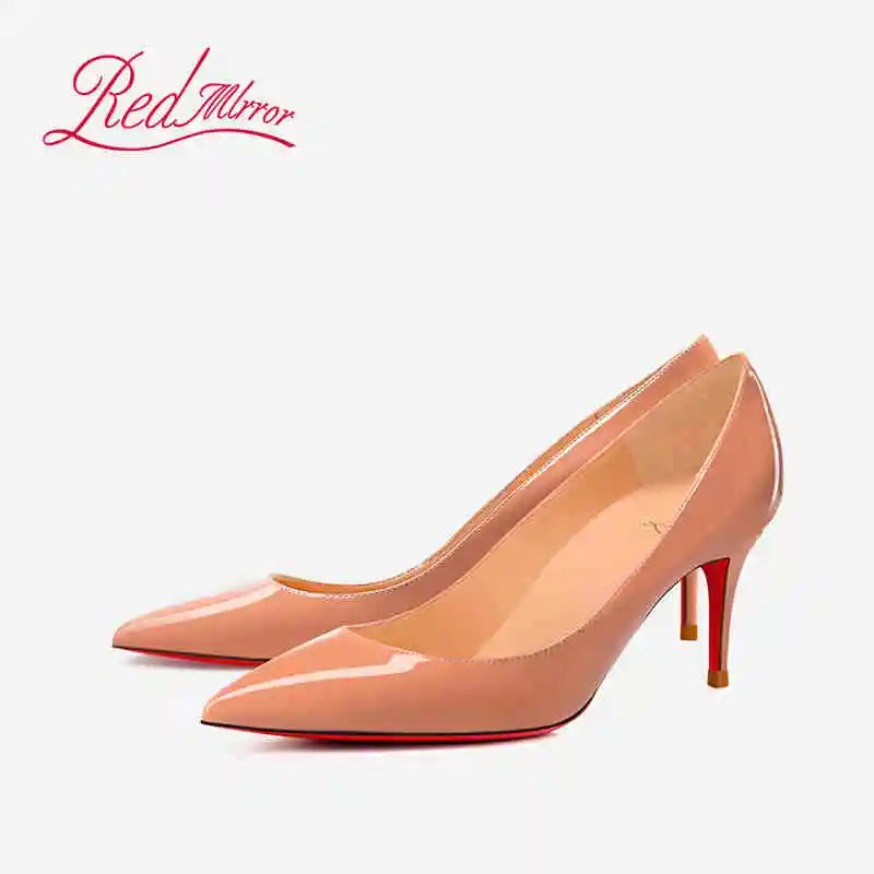 Women Heels Naked Color Women's Elegant High Heel Luxury Black Shoes Woman 2026 Red Shiny Bottoms Pointed Toe Party Ladies Women Pi-Mart