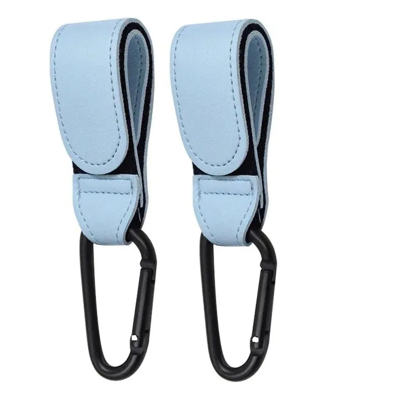 2Pcs Leather Cart Hooks Baby Stroller Hook PU Adjustable Pram Hook Organizer Diaper Bag Hanger Children Travel Accessories Pi-Mart